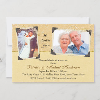 Invitation Deux Photo Damassé Anniversaire de mariage doré