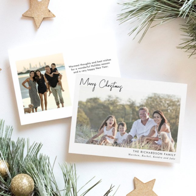 Invitation Deux photo minimaliste noir blanc Joyeux Noël (Créateur téléchargé)