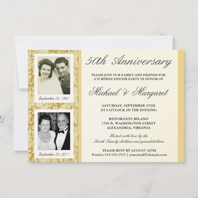 Invitation Deux Photos 50e Anniversaire Alors Main (Devant)