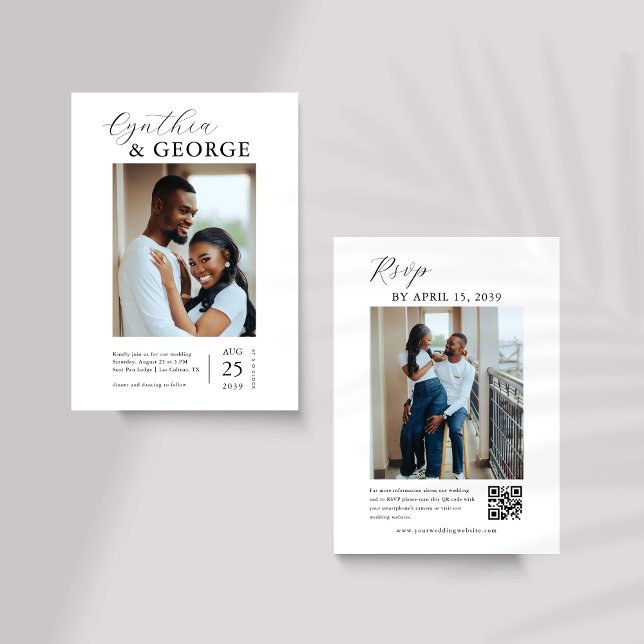 Invitation Deux photos préférées QR Code Site Mariage RSVP (Créateur téléchargé)