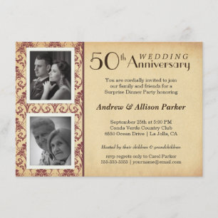 Invitation Deux Photos Vintage 50e Anniversaire