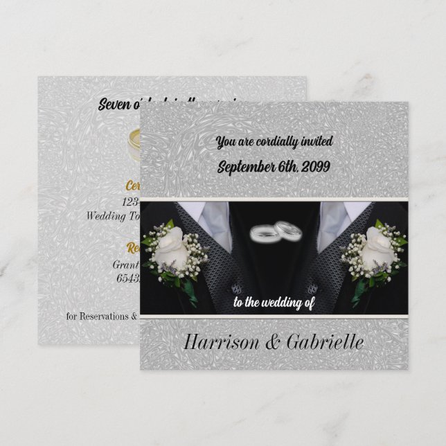 Invitation Deux pièces Black Tux Gay Mariage (Devant / Derrière)