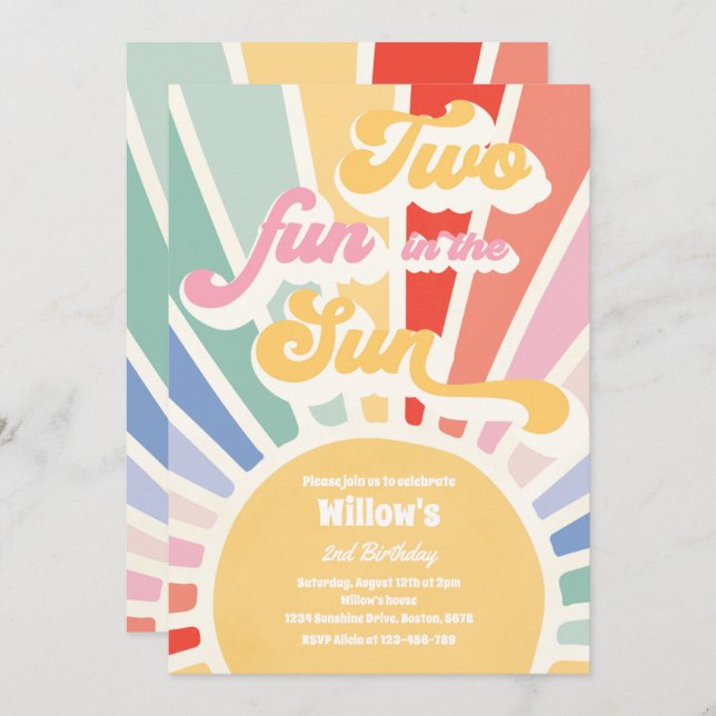 Invitation Deux Plaisirs Au Soleil Soleil 2e Anniversaire Ray (Devant / Derrière)