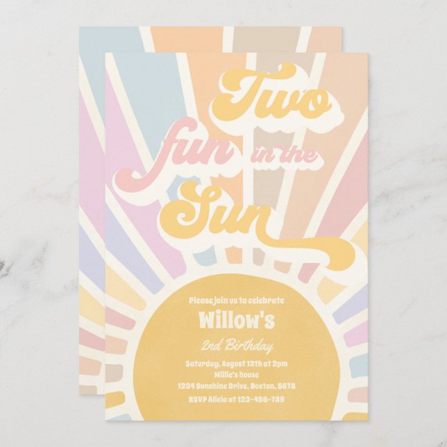 Invitation Deux Plaisirs Au Soleil Soleil 2e Anniversaire Ray (Devant / Derrière)