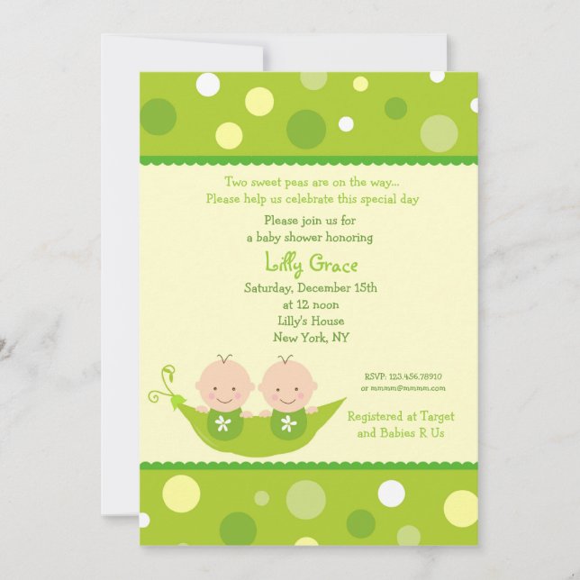 Invitation Deux Pois Dans Une Pod Twins Baby Shower Invitatio (Devant)
