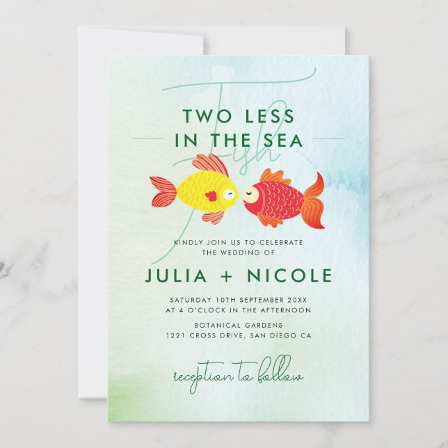 Invitation Deux poissons en moins dans la mer Bleue Mariage s (Devant)