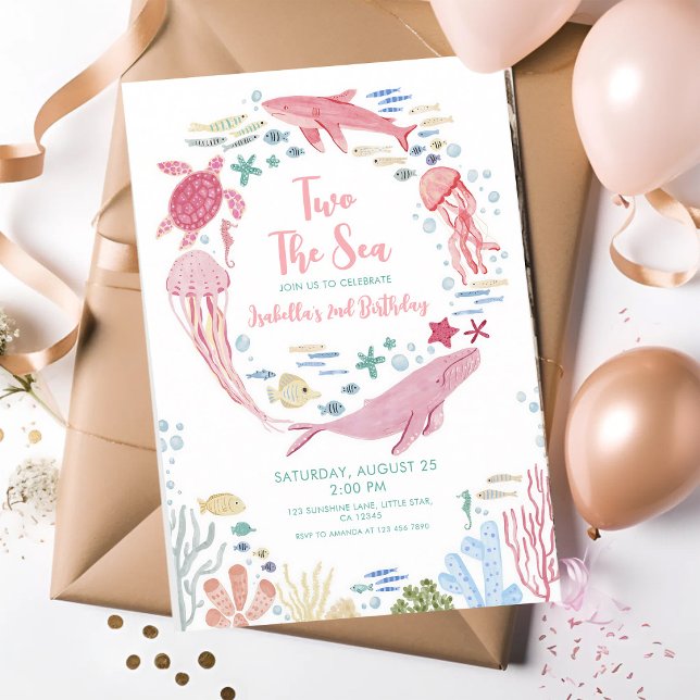 Invitation Deux pour la Baleine de Mer Rose 2e Anniversaire (Créateur téléchargé)