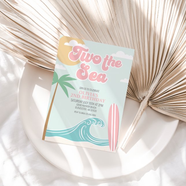 Invitation Deux pour la mer Anniversaire 2 ans PINK Surf Beac (Créateur téléchargé)