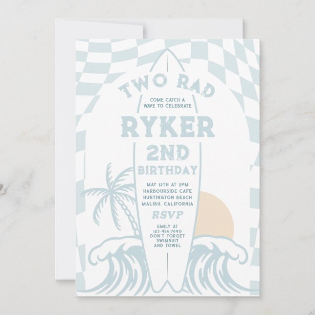 Invitation Deux Rad Modern Surf Surboard 2e fête d'anniversai (Devant)