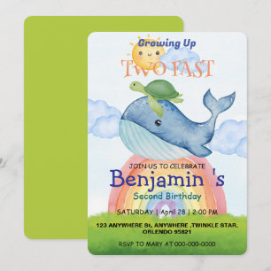 Invitation Deux rapide Cute arc-en-ciel tortue de soleil Bale