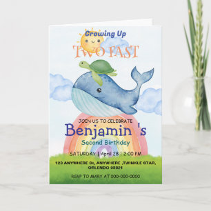 Invitation Deux rapide Cute arc-en-ciel tortue de soleil Bale