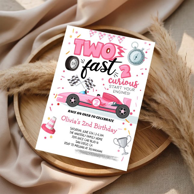 Invitation Deux Rapides 2 Curieux Voiture de Course Rose 2ème (Créateur téléchargé)