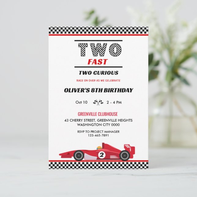Invitation  Deux Rapides Deux Curieux Anniversaire Voiture de (Debout devant)