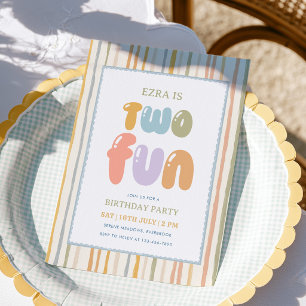 Invitation Deux rayures pastel amusantes pour un 2e anniversa