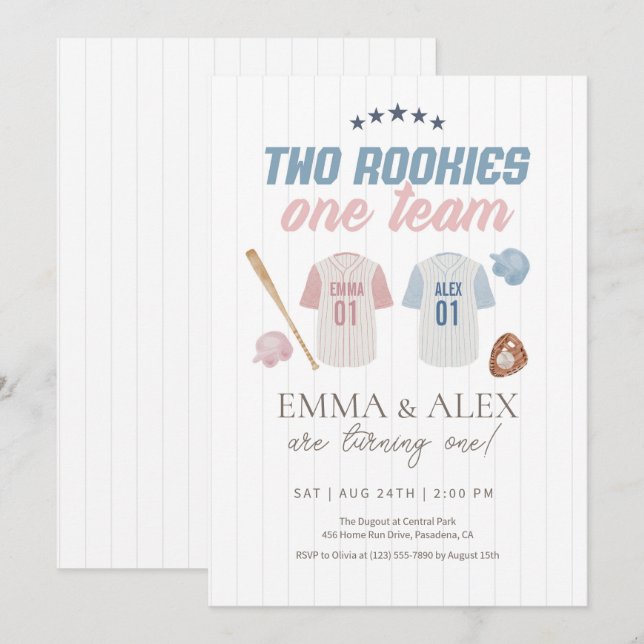 Invitation Deux recrues une équipe Baseball Anniversaire des  (Devant / Derrière)