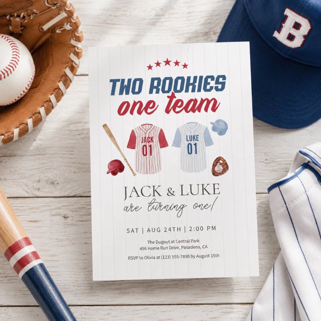 Invitation Deux recrues une équipe de baseball frères jumeaux (Créateur téléchargé)