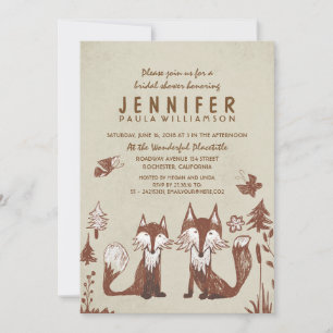 Invitation Deux renards Fête des mariées forestière