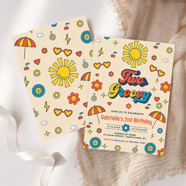Invitation Deux Retro Super Daisy 2e fête d'anniversaire (Créateur téléchargé)