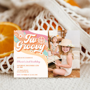 Invitation Deux Retro Super Daisy 2e fête d'anniversaire Phot