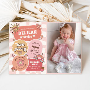 Invitation Deux Retro Super Daisy Girl 2e anniversaire Photo