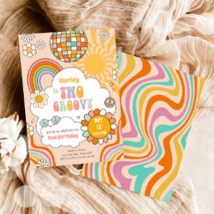 Invitation Deux Retro Super les années 70 Rainbow Girl 2e ann