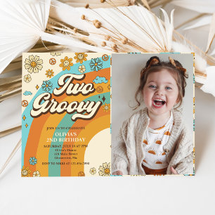 Invitation Deux Retro Super Rainbow 2e fête d'anniversaire Ph