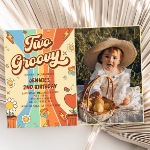 Invitation Deux Retro Super Rainbow 2e fête d'anniversaire Ph