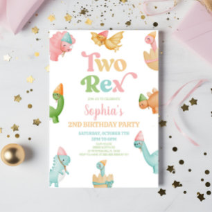Invitation Deux Rex Dinosaur 2ème fête d'anniversaire