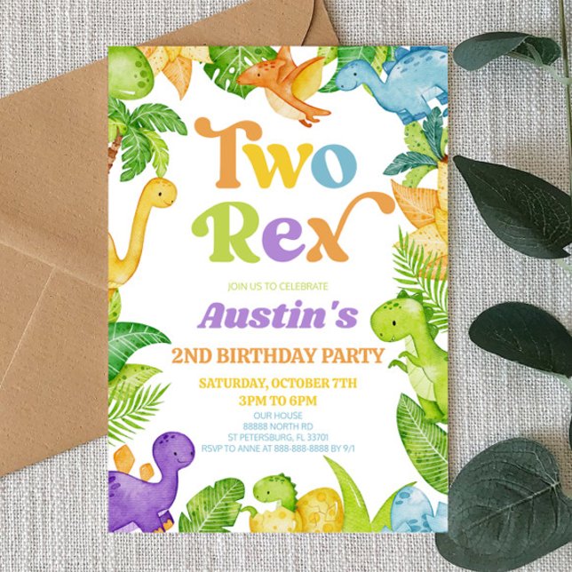 Invitation Deux Rex Dinosaur 2ème fête d'anniversaire (Créateur téléchargé)