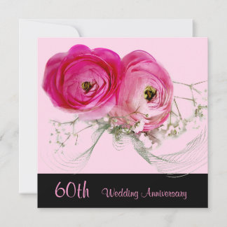 Invitation Deux roses roses 60e anniversaire de Mariage