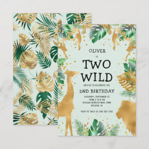 Invitation Deux Safari Jungle Sauvage Vert Or 2ème Anniversai