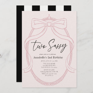 Invitation Deux Sassy Pink Tiara & Bow Girl 2e anniversaire