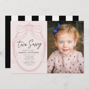 Invitation Deux Sassy Pink Tiara & Bow Girl Photo 2e annivers