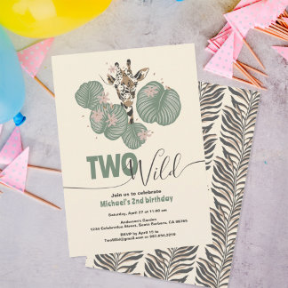 Invitation Deux sauvages mignons girafe fête d'anniversaire