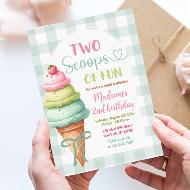 Invitation Deux Scoops De Fun Ice Cream Bow 2e Anniversaire (Créateur téléchargé)