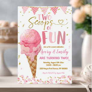 Invitation Deux Scoops De Glace Rose Fun Fête Anniversaire