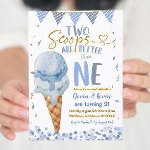 Invitation Deux Scoops Glace Cream Twin Boys été Anniversaire