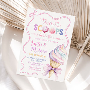 Invitation Deux Scoops Ice Cream Coquette Twins Anniversaire