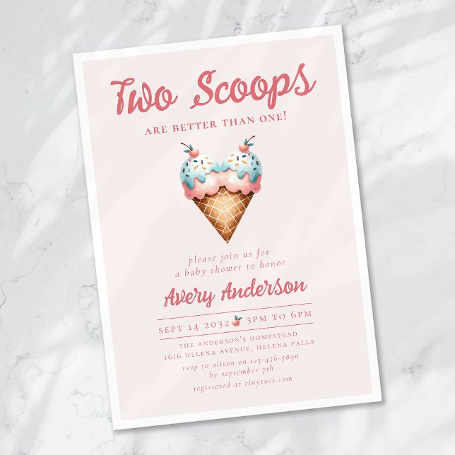 Invitation Deux Scoops Ice Cream Twins Baby shower (Créateur téléchargé)