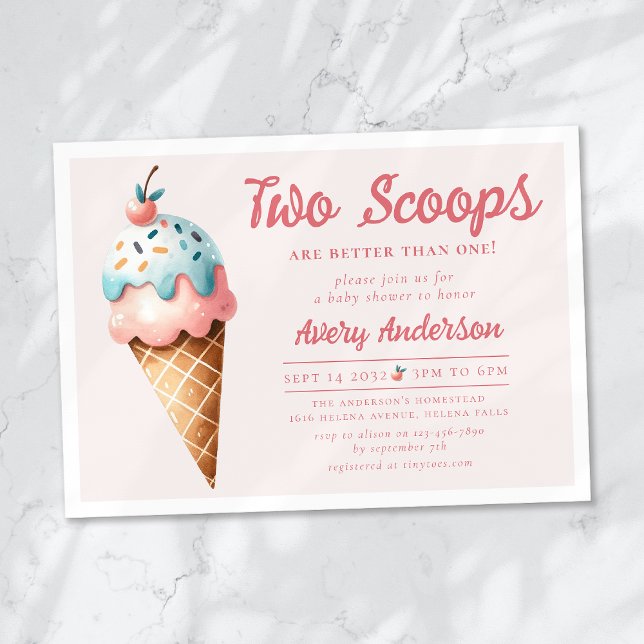 Invitation Deux Scoops Ice Cream Twins Baby shower (Créateur téléchargé)