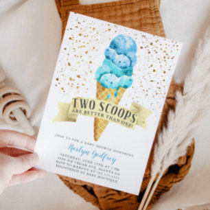 Invitation Deux Scoops Twin Boys Ice Cream Baby shower