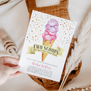Invitation Deux Scoops Twin Girls Ice Cream Baby shower