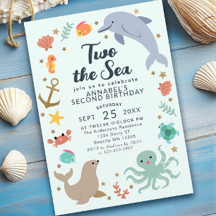 Invitation Deux Sea Ocean Animals Enfants Deuxième anniversai