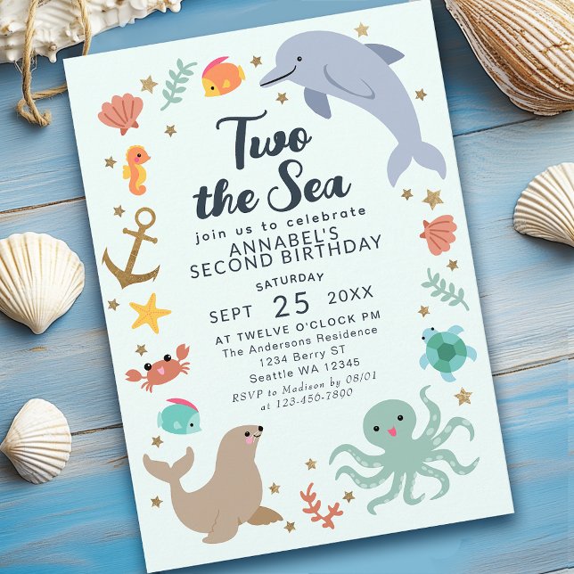Invitation Deux Sea Ocean Animals Enfants Deuxième anniversai (Créateur téléchargé)