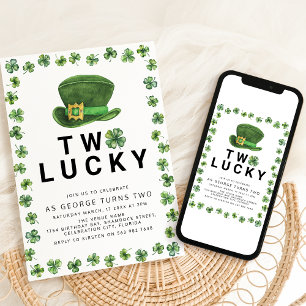 Invitation Deux Shamrocks chanceux fête d'anniversaire