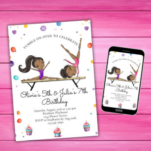 Invitation Deux soeurs jumelles Gymnastique Anniversaire