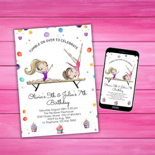 Invitation Deux soeurs jumelles Gymnastique Anniversaire