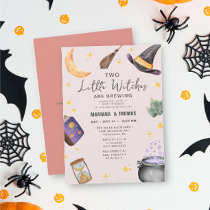 Invitation Deux sorcières brasser fille Halloween Baby shower
