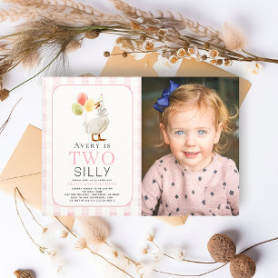 Invitation Deux sots oie rose En vichy fille 2e anniversaire