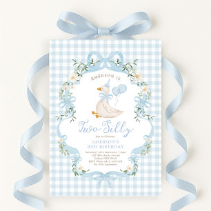 Invitation Deux soyeux Goose Blue Bow Girl 2e anniversaire